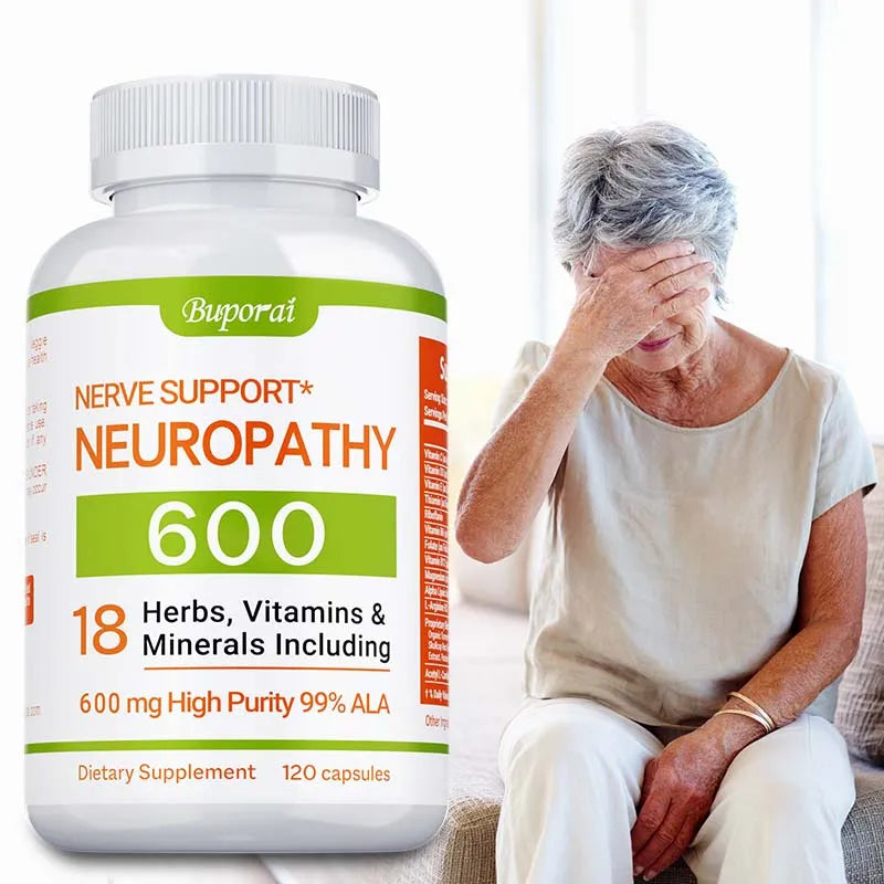 Complément de soutien contre la neuropathie 600mg - Antioxydant, favorise la santé nerveuse, l'énergie cellulaire, le métabolisme et l'anti-âge, sans OGM