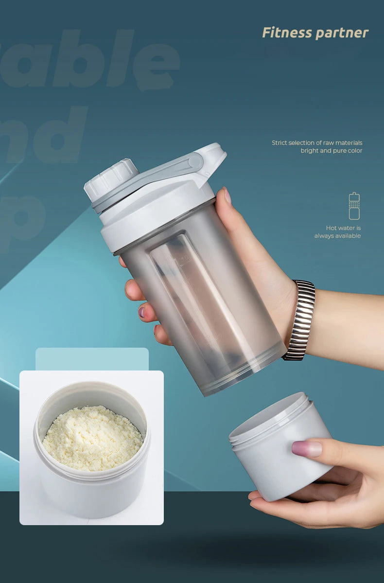 Bouteille d'eau de sport Shake Cup, tasse à boire créative en plastique, tasse de mélange à haute capacité pour poudre de protéines, lactosérum, milkshake