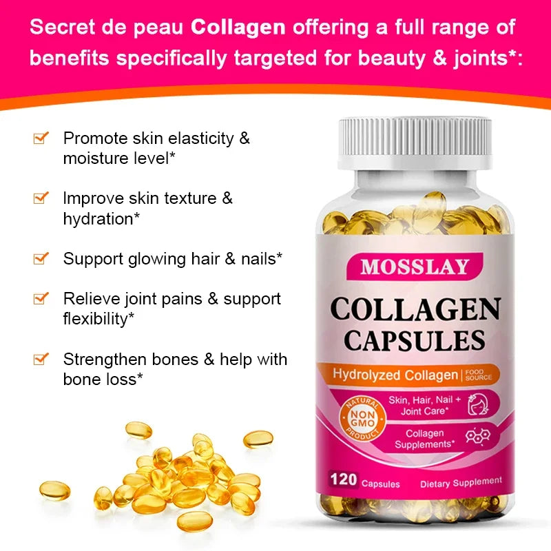 Gélules de collagène avec complexe d'acide hyaluronique et de vitamine C, supplément blanchissant pour la peau