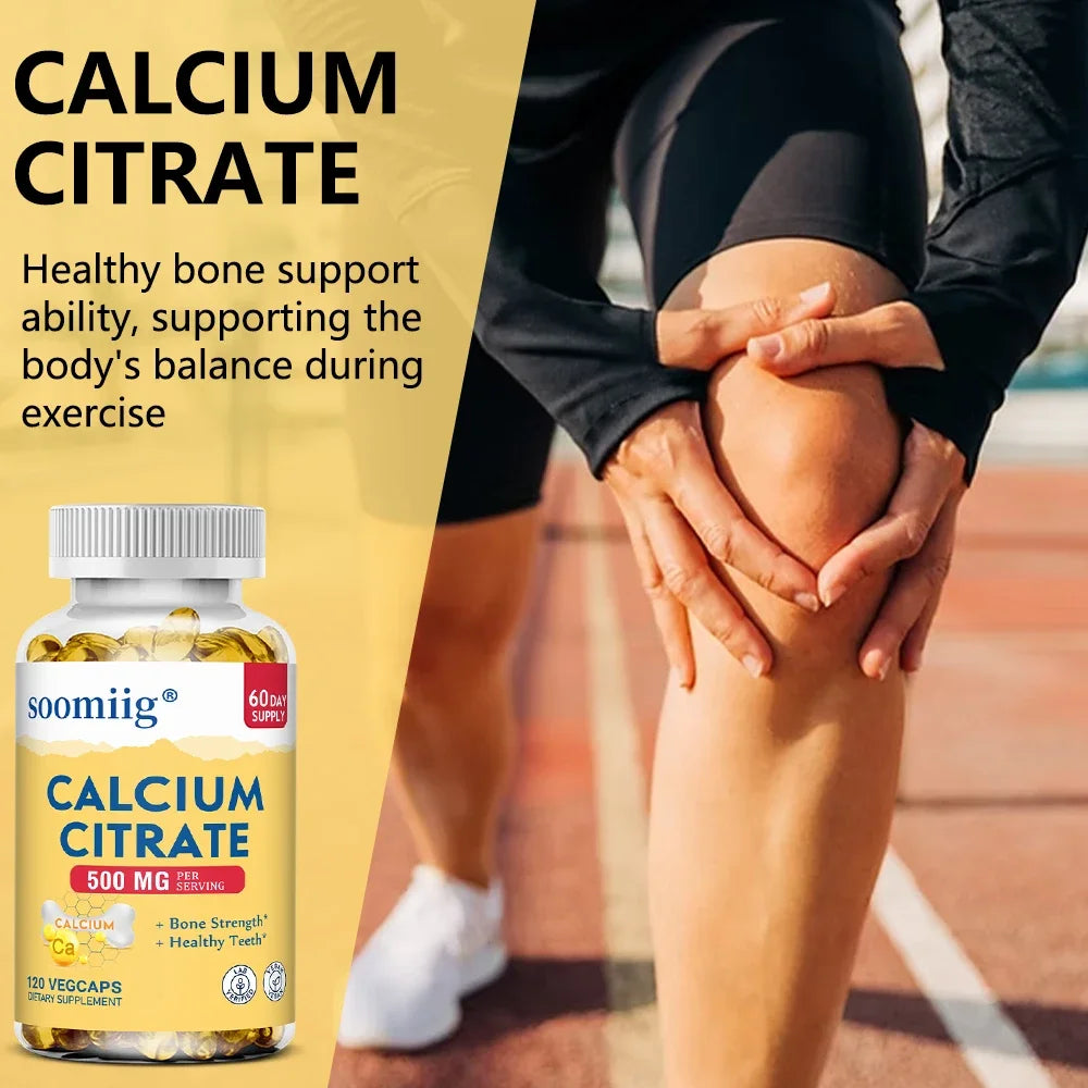 Calcium citrate bone support capsules for strong teeth and skeletal density.