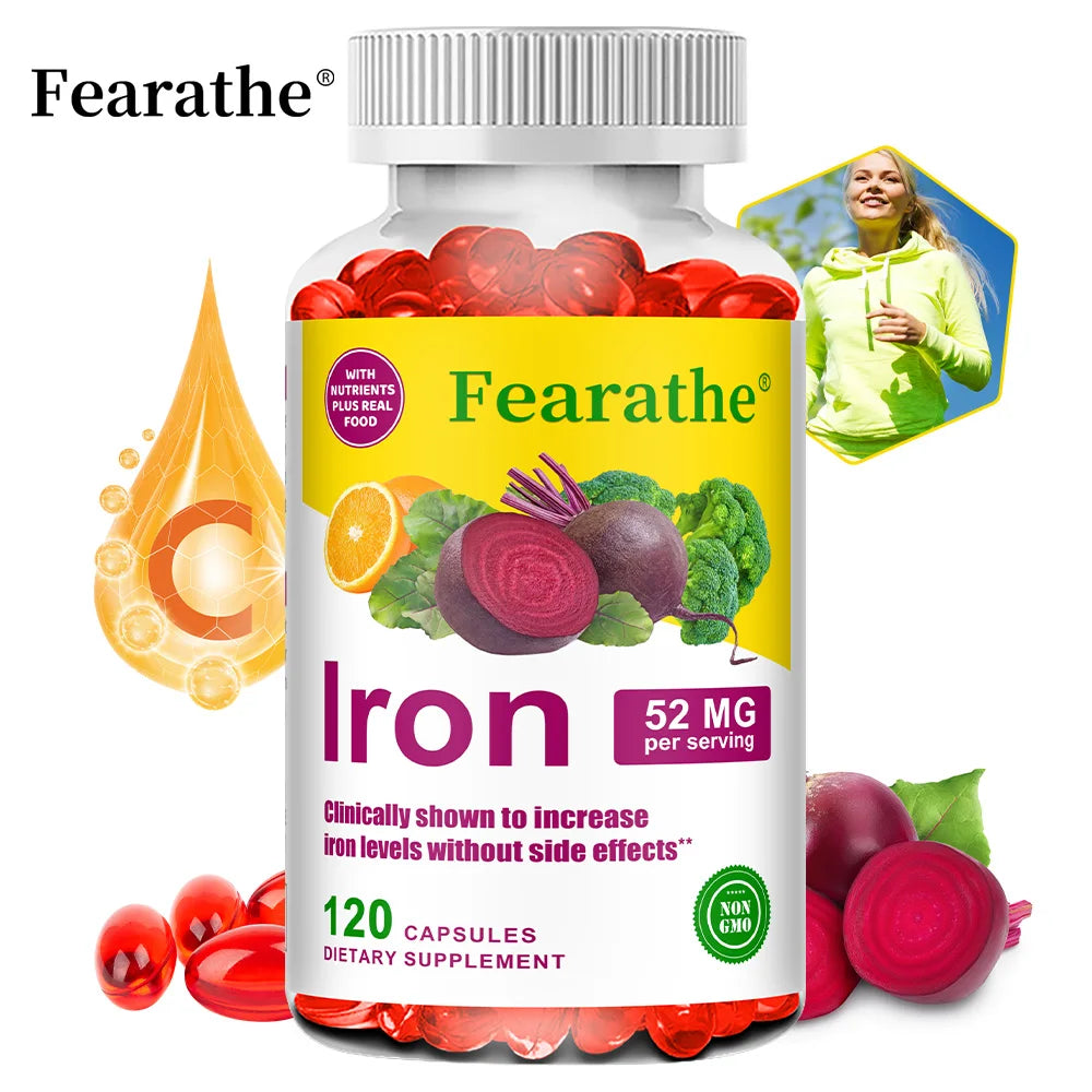 Supplément de Fer et Vitamine C - Booste l'Énergie, la Concentration et la Fonction Immunitaire, Soutient les Globules Rouges, Améliore l'Immunité, Sans OGM