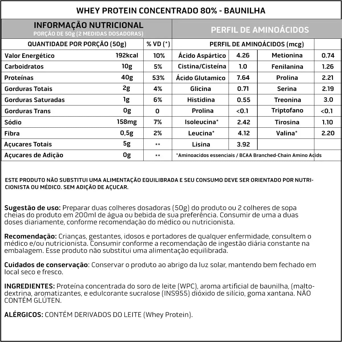 High protein whey concentrate 80% label showing imported raw material quality.