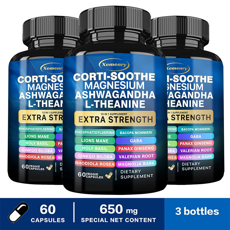 Corti-Soothe Complément de Cortisol avec Magnésium, Ashwagandha, L-Théanine - Gérer le Stress, Maintenir le Calme & Soutenir la Santé des Glandes Surrénales