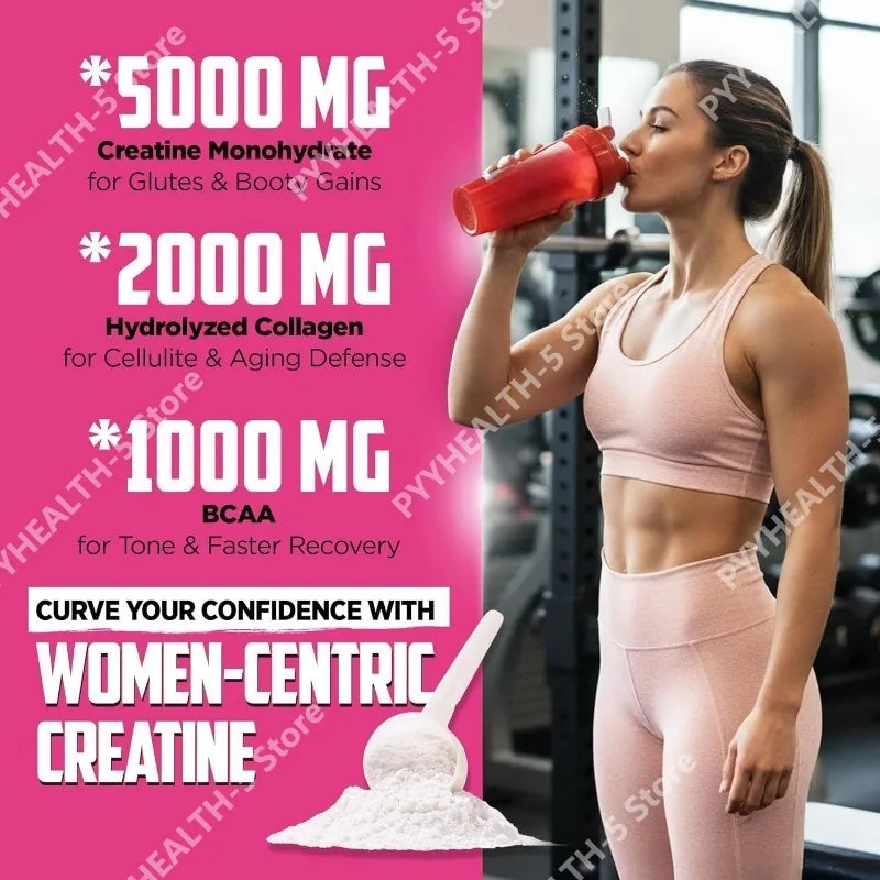 Créatine pour femmes - Supplément post-entraînement - 5000 mg de créatine, 2000 mg de collagène bovin hydrolysé pour la croissance musculaire maigre