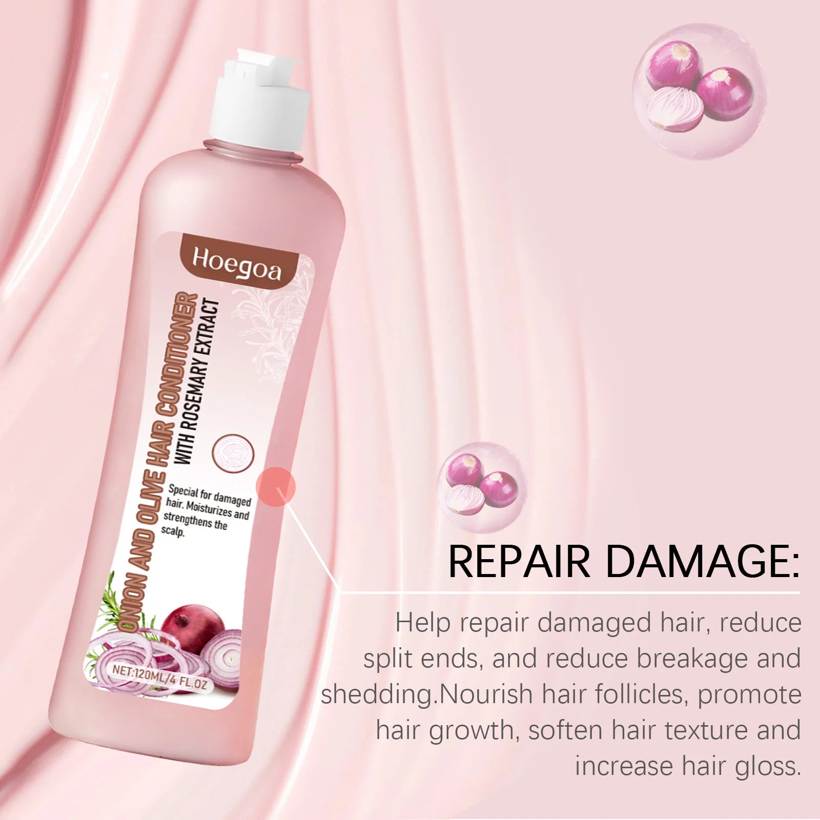Onion rosemary hair growth shampoo 240ml bottle showing biotin and onion extracts.