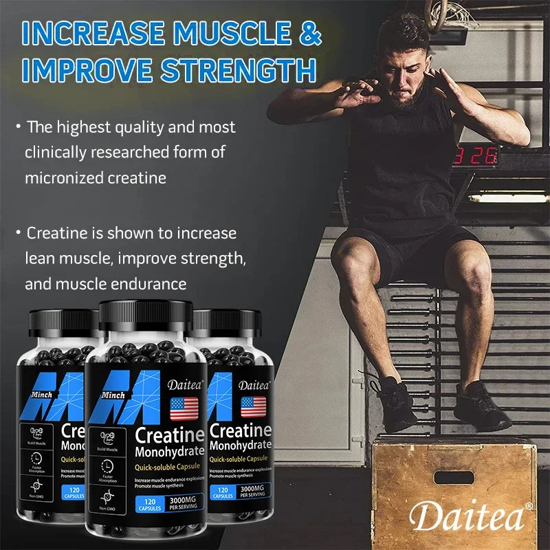 Daitea Créatine Monohydrate 3000 mg - Force, Muscles, Performance Complément Nutritionnel Adulte Compatible Kéto