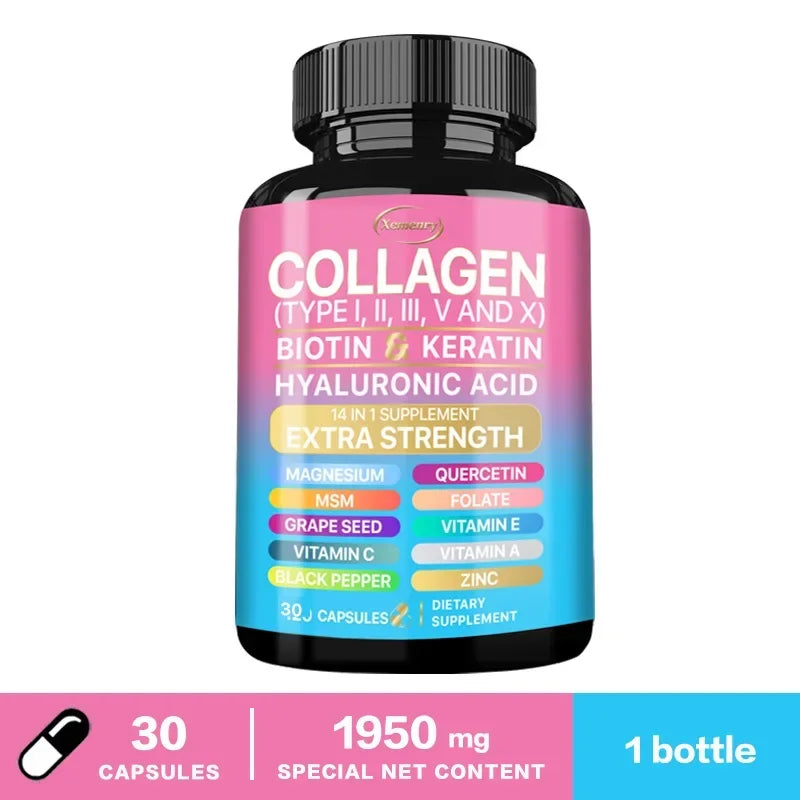 Complément de collagène - Soutient les soins de la peau, les ongles, les cheveux, les antioxydants et le système immunitaire
