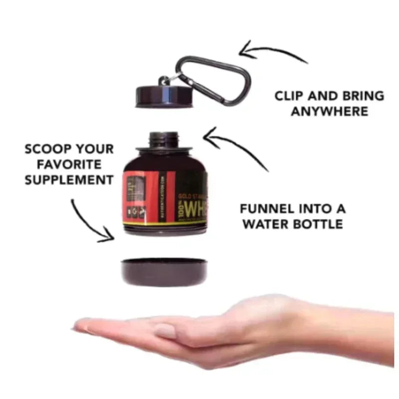Conteneur portable de poudre protéinée, pilulier, porte-clés protéiné, nutrition sportive, bouteille d'eau, gobelet de supplément de protéines de lactosérum de sport