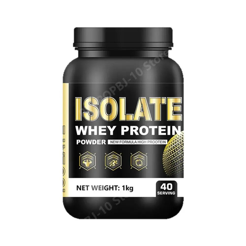 Pure whey isolate supplement showing 90 percent protein purity and zero sugar.