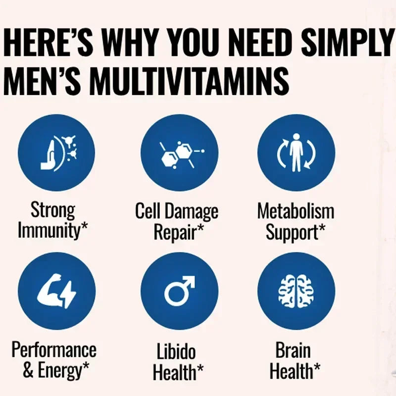Multivitamine pour hommes - Contient des vitamines B12, B6, du zinc et du sélénium pour soutenir la coordination, la santé cardiaque, l'immunité et la prostate