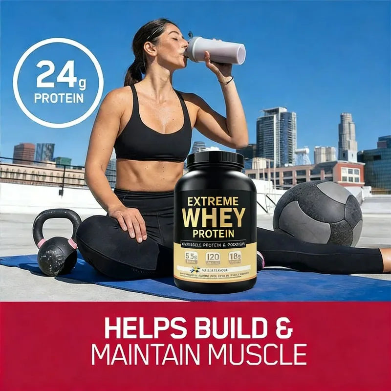 energy Vanilla whey protein muscle powder as a natural protein supplement to maintain an active lifestyle.