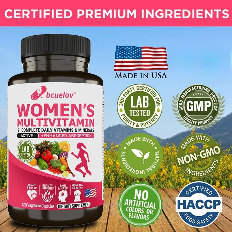 Women’s multivitamin with biotin with Calcium and Magnesium for bone support.