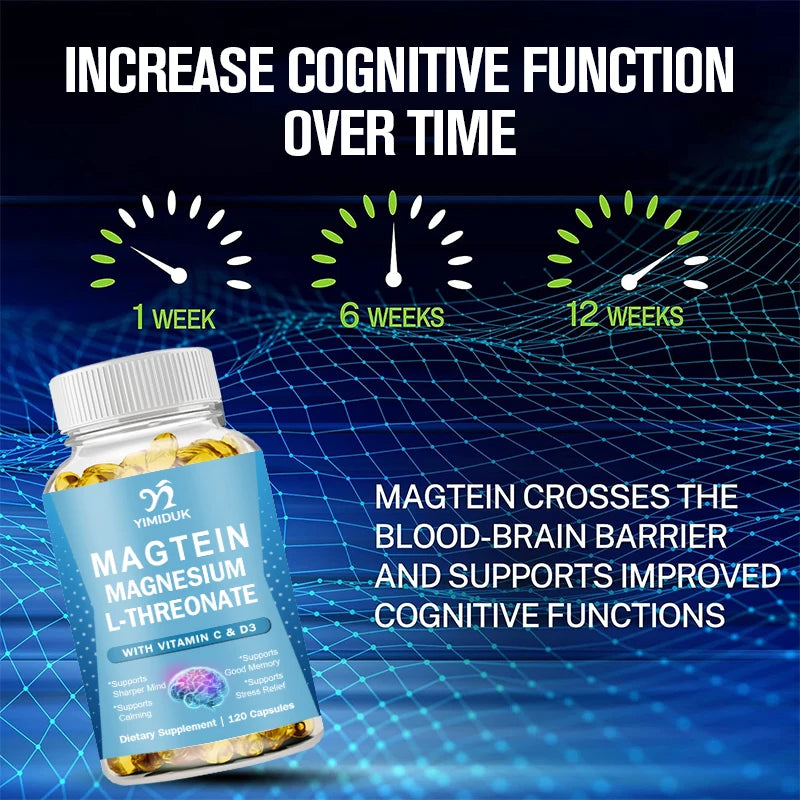 Magnesium L-Threonate Supplement, with Vitamin C, Vitamin D3, Support Stress Relief, Sharper Mind, Brain Health, Gluten-Free