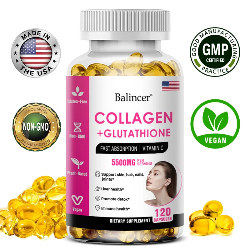 Complément de glutathion et de collagène, capsules blanchissantes antioxydantes, santé de la peau, nutrition profonde de la peau
