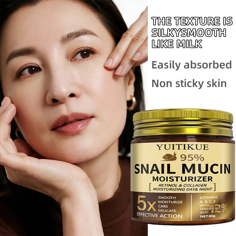 YUITIKUE Crème à 95 % de mucine d'escargot avec rétinol et collagène – Pour une peau ferme, lisse et hydratée, utilisation jour et nuit