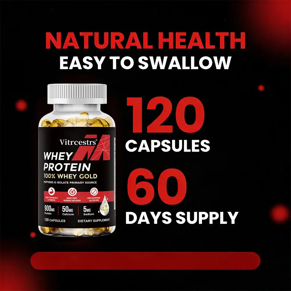 Concentrated whey protein capsules 120 count bottle for muscle recovery