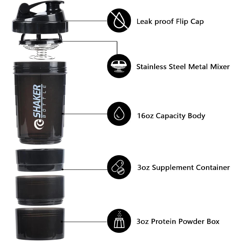 Bouteille Shaker Protéines Premium 590 ml, avec Agitateur Métallique, Idéale pour les Shakes Protéinés et les Boissons Pré-Entraînement