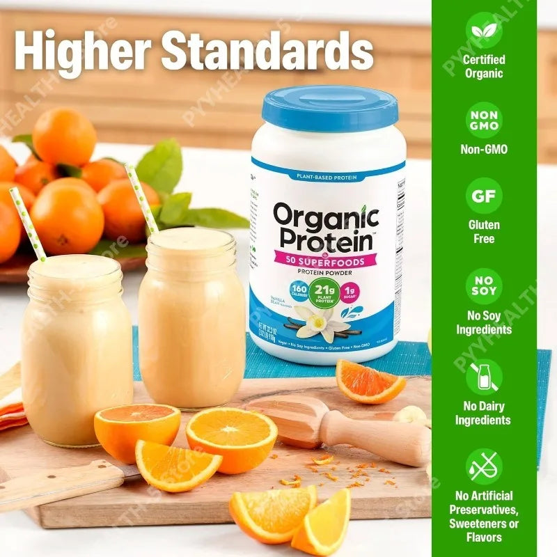 Organic plant based protein powder for natural health benefits in daily life.