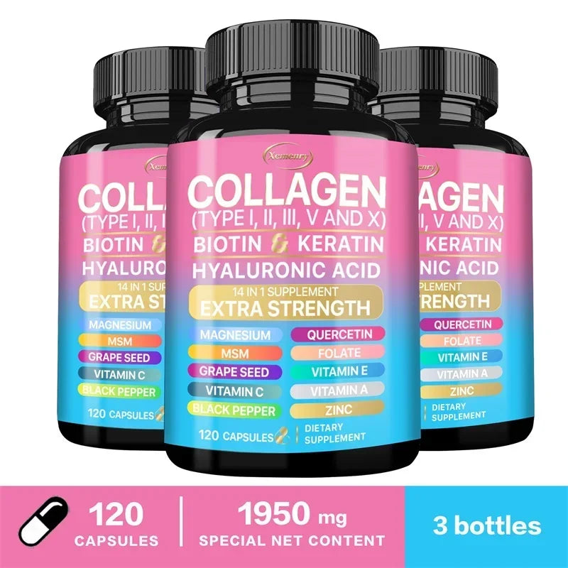 Complément de collagène - Soutient les soins de la peau, les ongles, les cheveux, les antioxydants et le système immunitaire