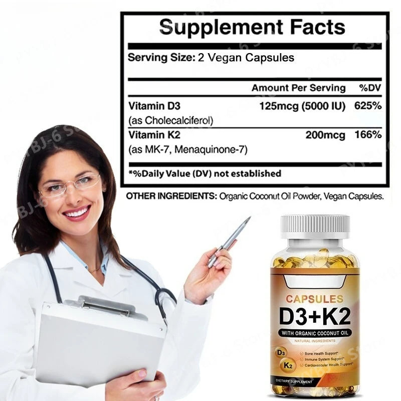 Vitamin D3 K2 with coconut oil capsules with MCTs from coconut oil for better absorption
