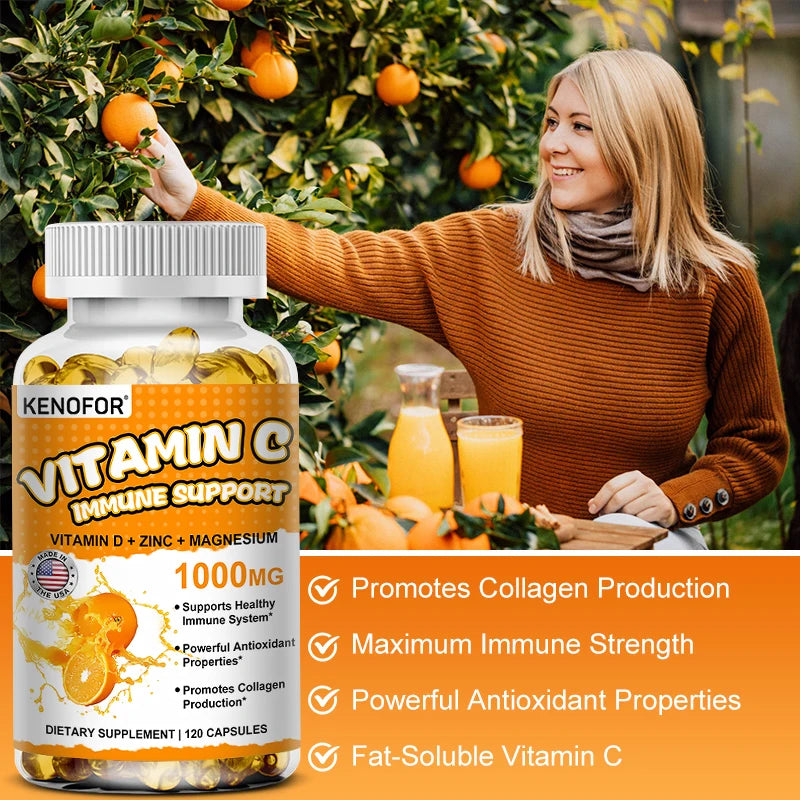 Supplément de Vitamine C pour le soutien immunitaire et la protection antioxydante, végétalien, sans OGM, sans gluten, 30/60/120 gélules