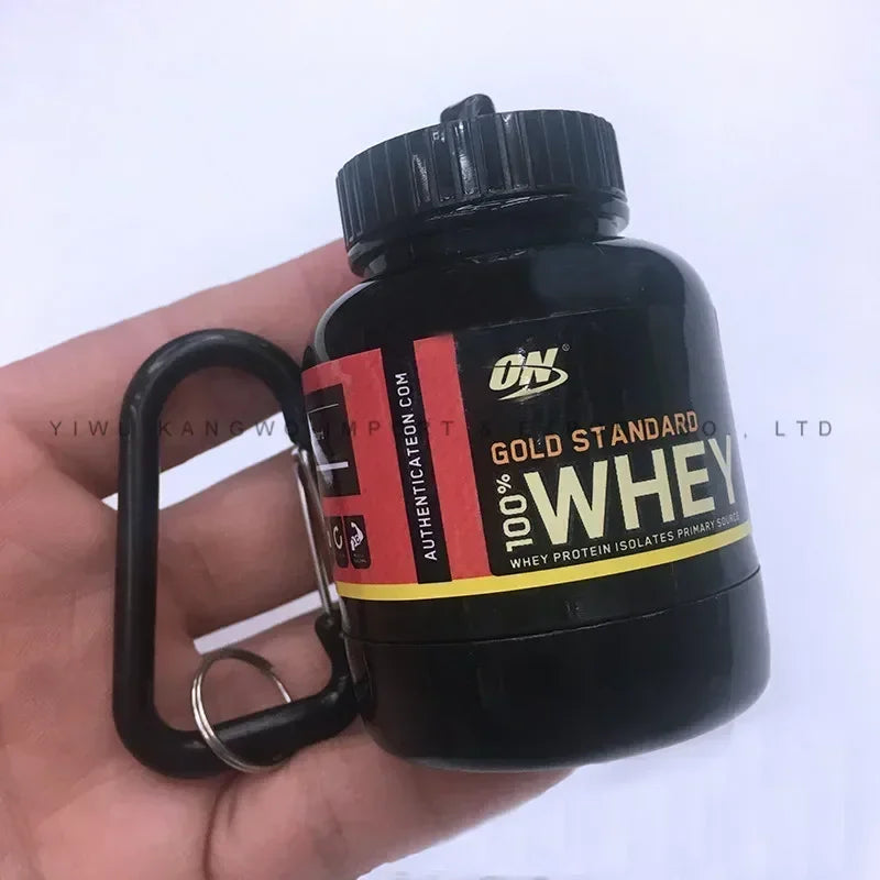 Conteneur portable de poudre protéinée, pilulier, porte-clés protéiné, nutrition sportive, bouteille d'eau, gobelet de supplément de protéines de lactosérum de sport