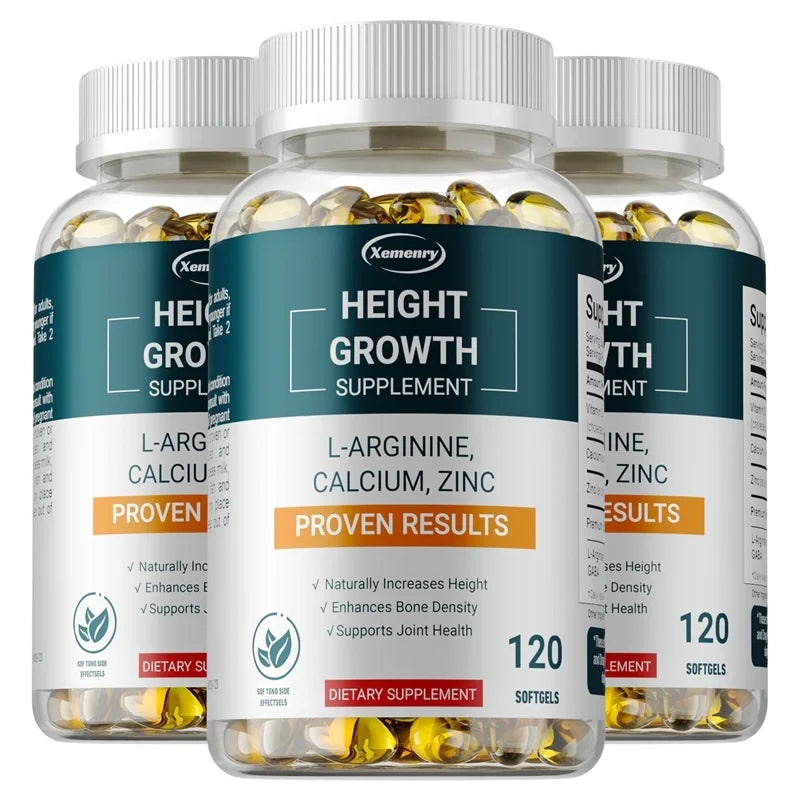 Height growth supplement with l-arginine 60 softgels bottle for peak height support.
