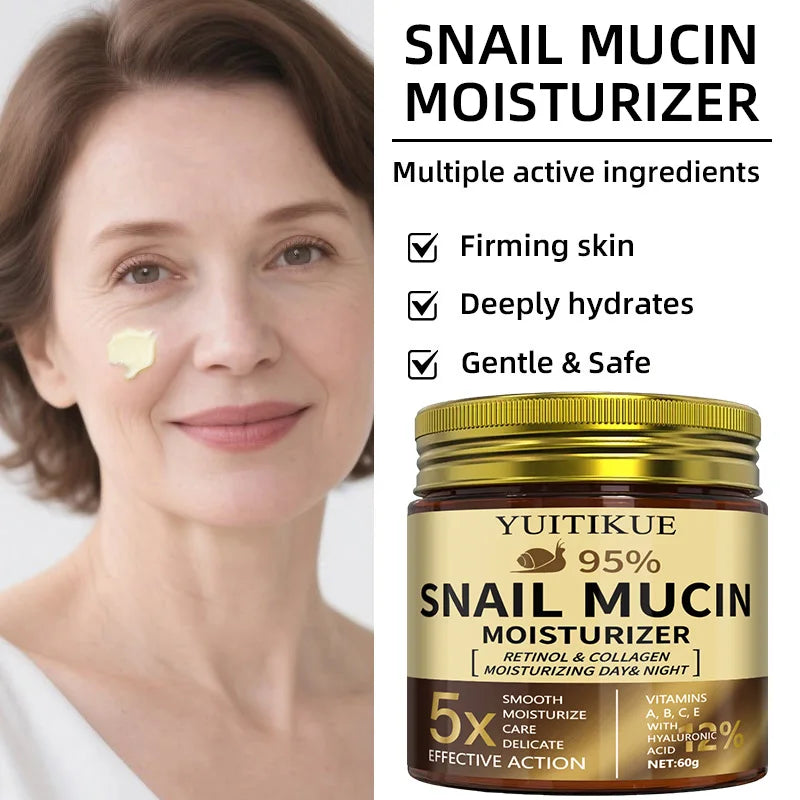 YUITIKUE Crème à 95 % de mucine d'escargot avec rétinol et collagène – Pour une peau ferme, lisse et hydratée, utilisation jour et nuit