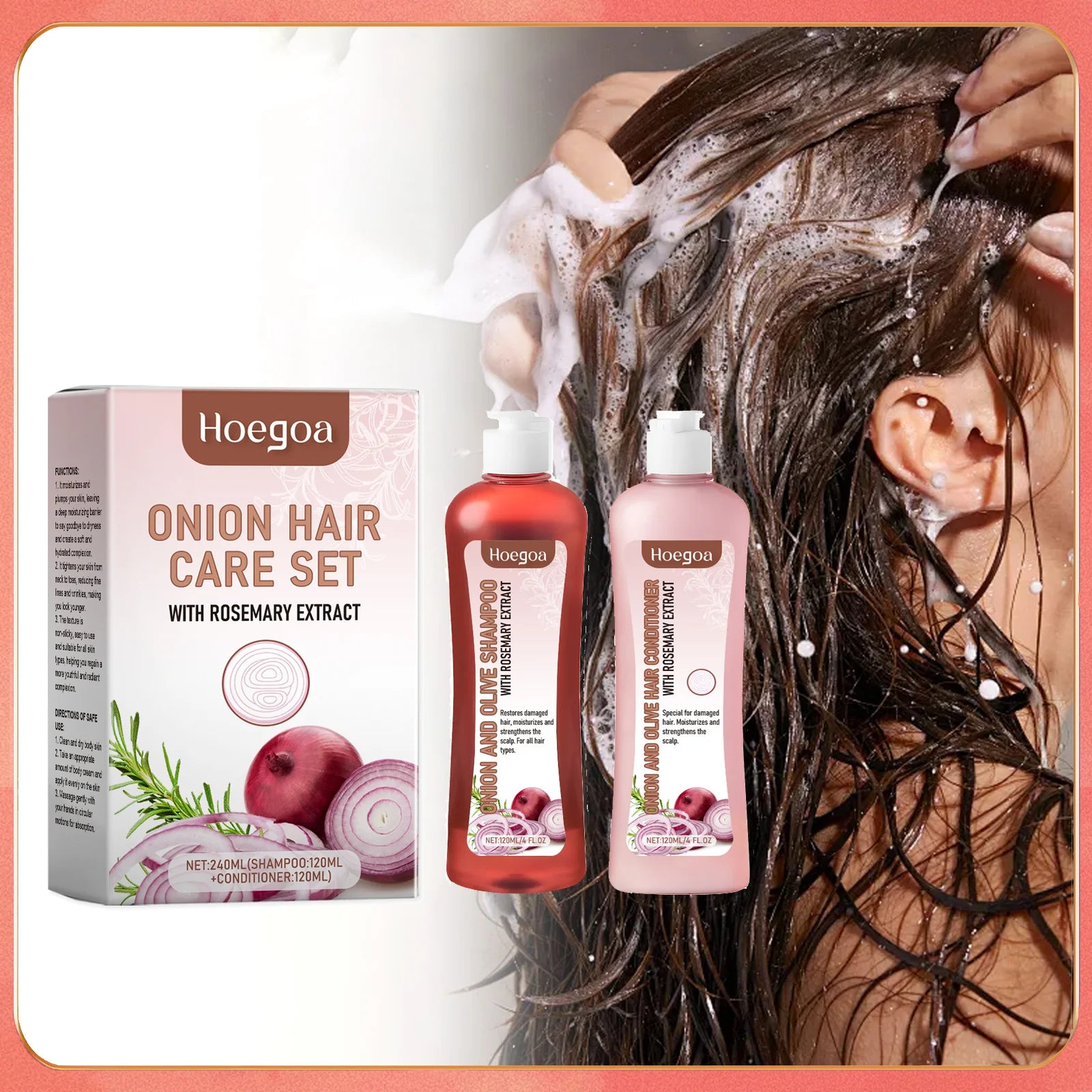 Onion rosemary hair growth shampoo for natural health benefits in daily life.
