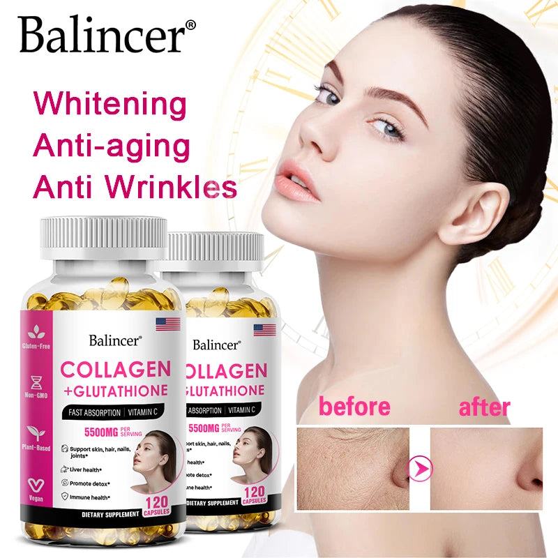 Complément de glutathion et de collagène, capsules blanchissantes antioxydantes, santé de la peau, nutrition profonde de la peau