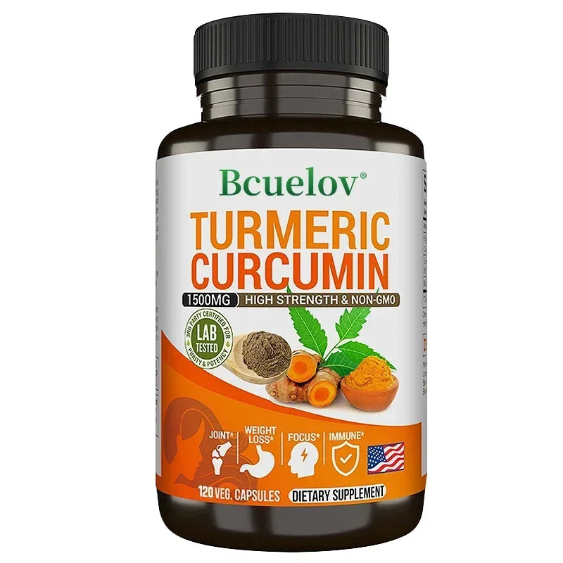 Turmeric curcumin with bioperine capsules 120ct bottle for joint and heart health.
