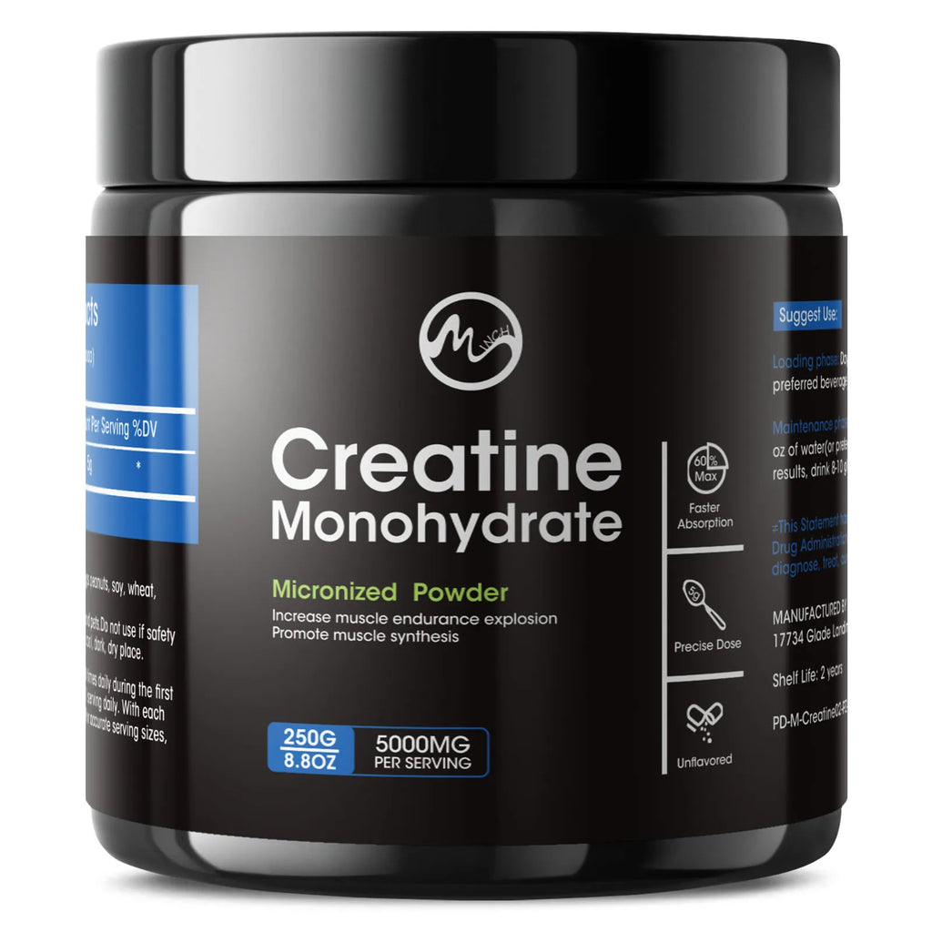 Minch Créatine Monohydrate Compléments pour Adultes pour le Développement Musculaire Améliore les Performances Sportives Sans Goût et à Dissolution Rapide