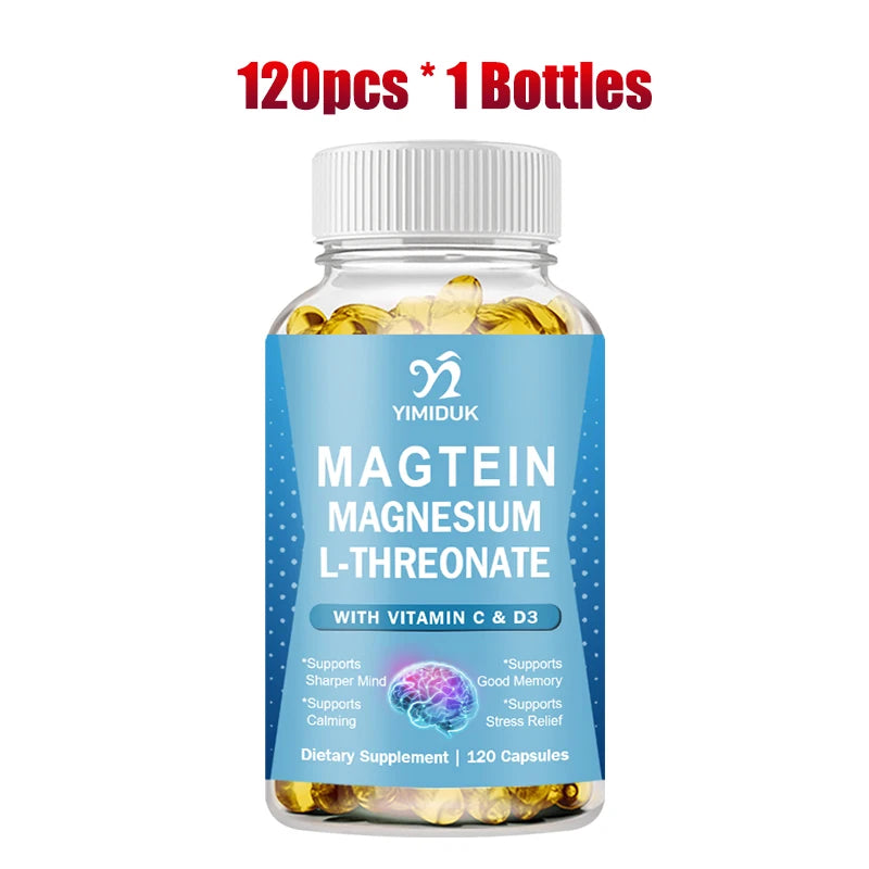 Magnesium L-Threonate Supplement, with Vitamin C, Vitamin D3, Support Stress Relief, Sharper Mind, Brain Health, Gluten-Free