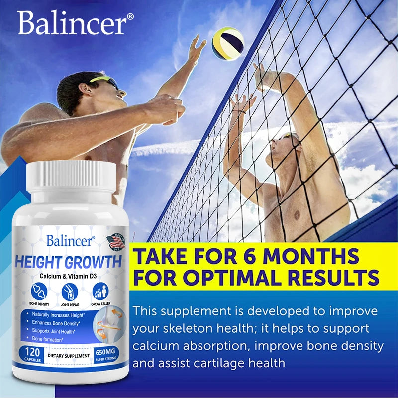 Natural height growth capsules with Calcium and Vitamin D3 for skeletal support
