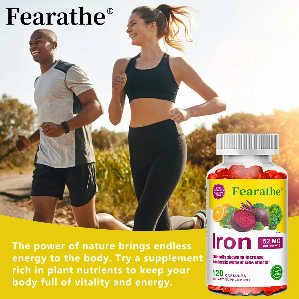 Supplément de Fer et Vitamine C - Booste l'Énergie, la Concentration et la Fonction Immunitaire, Soutient les Globules Rouges, Améliore l'Immunité, Sans OGM