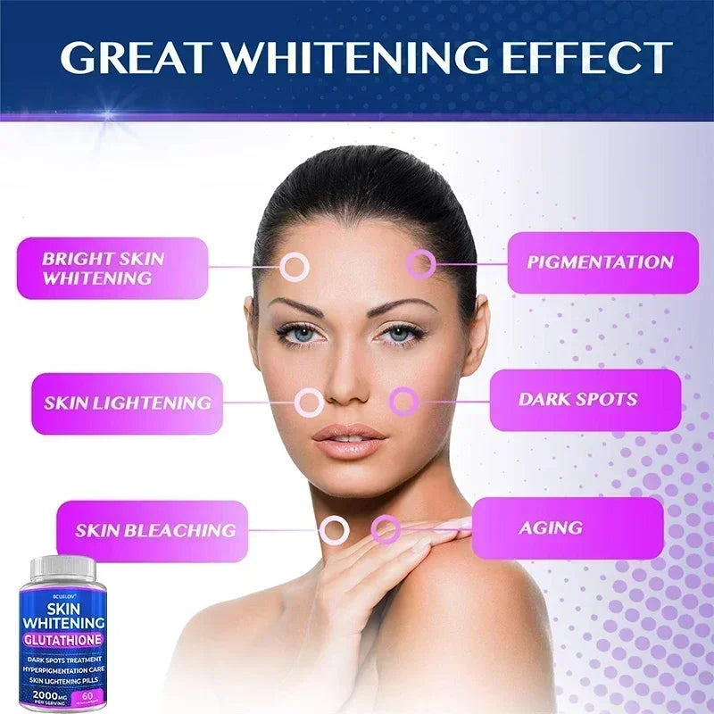 Blanchiment de la peau au glutathion - Supplément de glutathion 2000 mg - Antioxydant anti-âge, complément nutritionnel pour la peau
