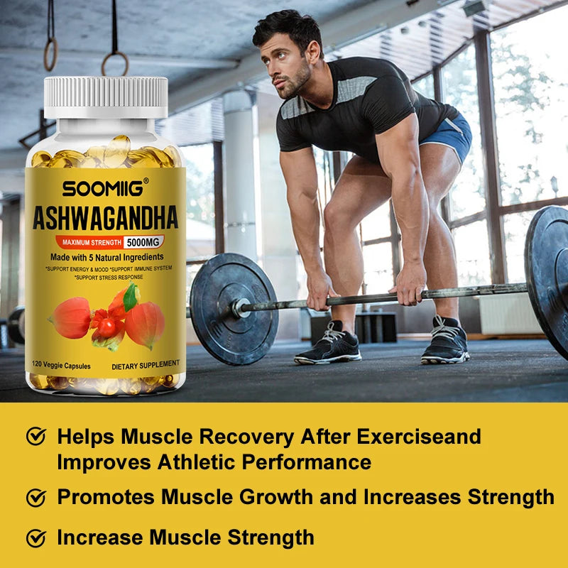 Ashwagandha Bio – Complément Soulagement du Stress & Soutien Immunitaire, Favorise des Niveaux d'Énergie Équilibrés, Capsules Végétaliennes SANS OGM
