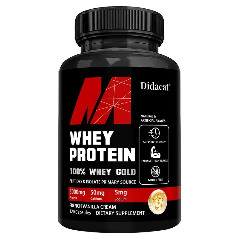 High potency whey protein capsules 120 count bottle for immune system support.