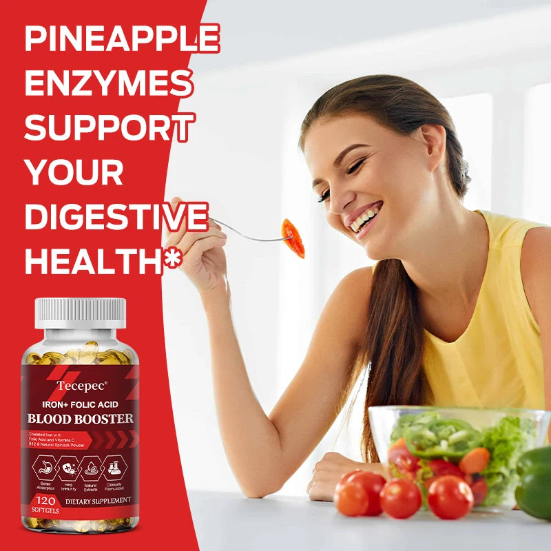 Supplément de fer et d'acide folique, avec vitamine C, B12 et zinc, fortifiant sanguin, soutien de la circulation et du système immunitaire