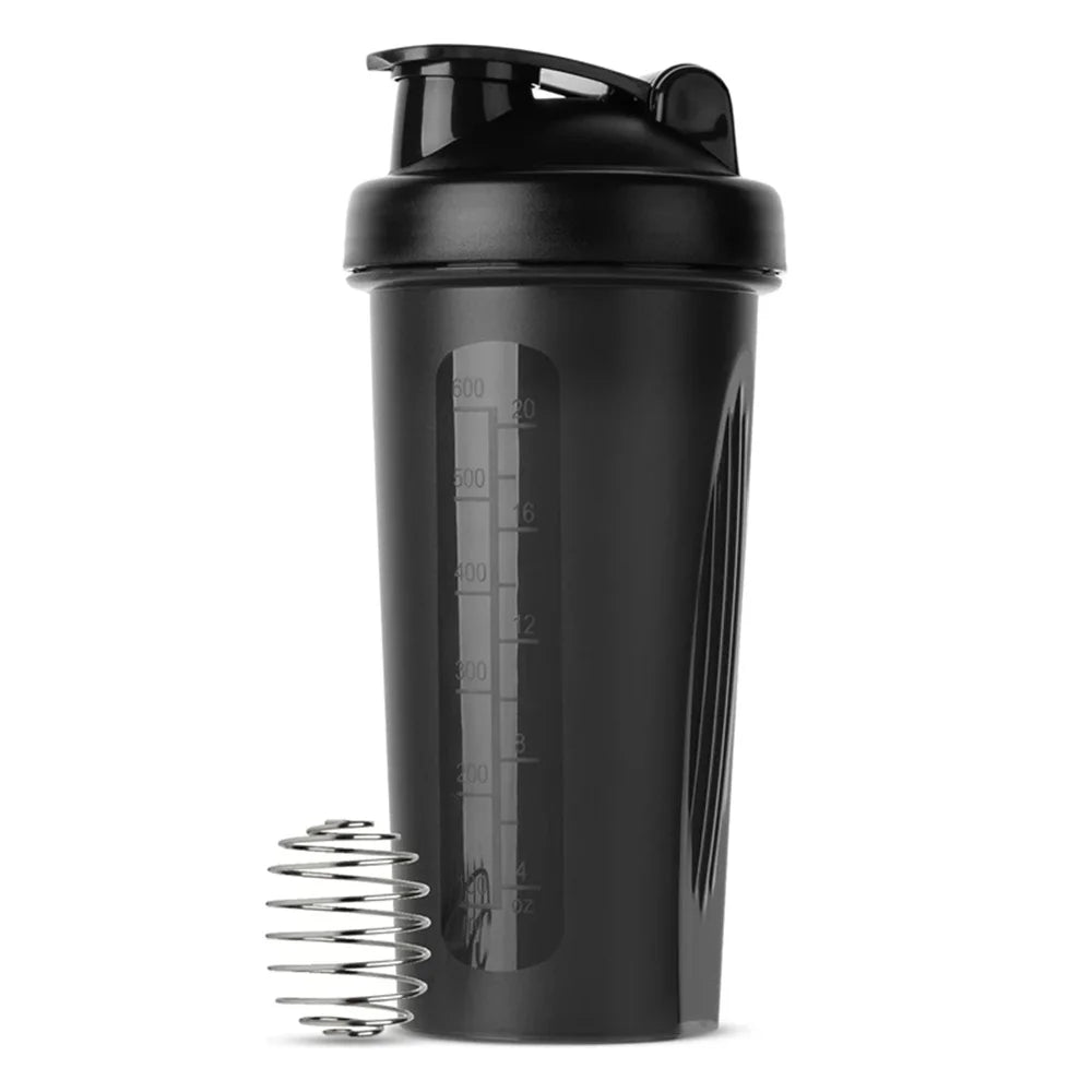 1x Shaker de protéines portable 600ml Bouteille de fitness avec boule mélangeuse en fil pour les amateurs de fitness, les athlètes, parfait pour la salle de sport en extérieur