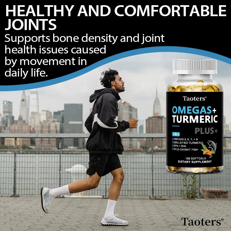 Omegas + Turmeric, 120 Softgels - (EPA & DHA) Fish Oil Omega 3-6-7-9 with Turmeric - Supports Joint, Brain & Heart Health