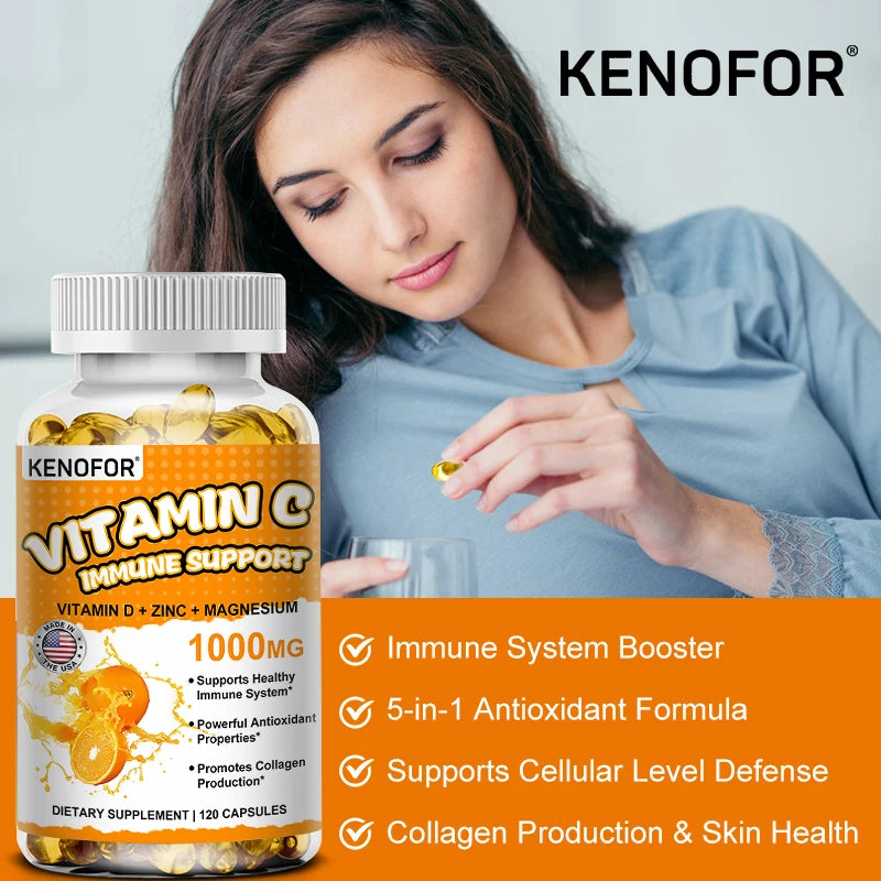 Supplément de Vitamine C pour le soutien immunitaire et la protection antioxydante, végétalien, sans OGM, sans gluten, 30/60/120 gélules