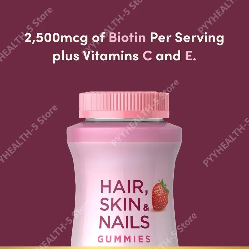 Vitamin Gummies Hair, Skin & Nails Vitamin Gummies with Biotin, 2500 Mcg, Strawberry, 60 Count Health Food