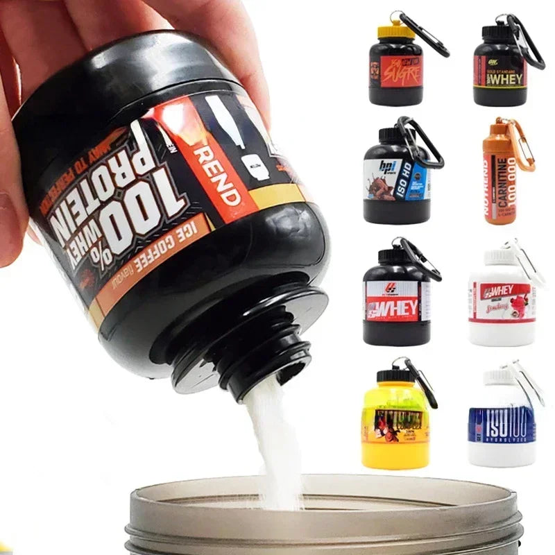 Conteneur portable de poudre protéinée, pilulier, porte-clés protéiné, nutrition sportive, bouteille d'eau, gobelet de supplément de protéines de lactosérum de sport