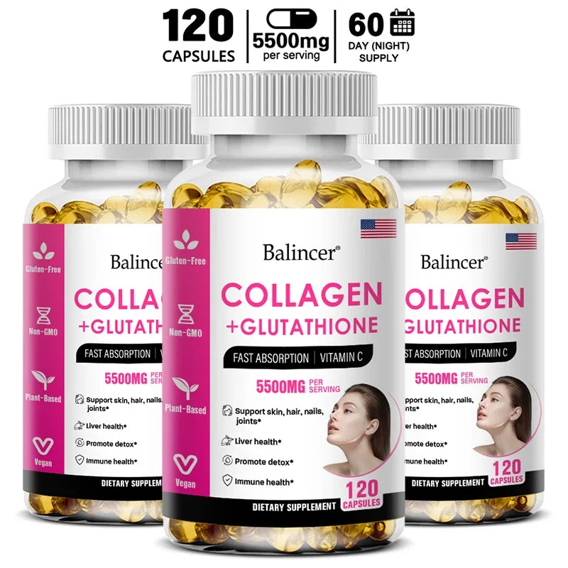 Complément de glutathion et de collagène, capsules blanchissantes antioxydantes, santé de la peau, nutrition profonde de la peau