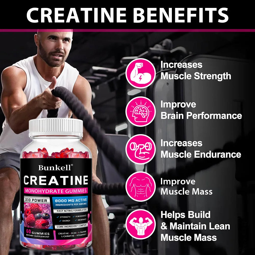 Gummies de créatine monohydrate - 8000 mg, avant/après l'entraînement, fitness, force, développement musculaire, compléments énergétiques