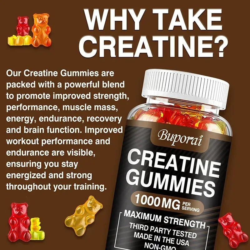 Gummies de créatine monohydrate - Booste l'énergie, développe la masse musculaire et améliore les performances sportives