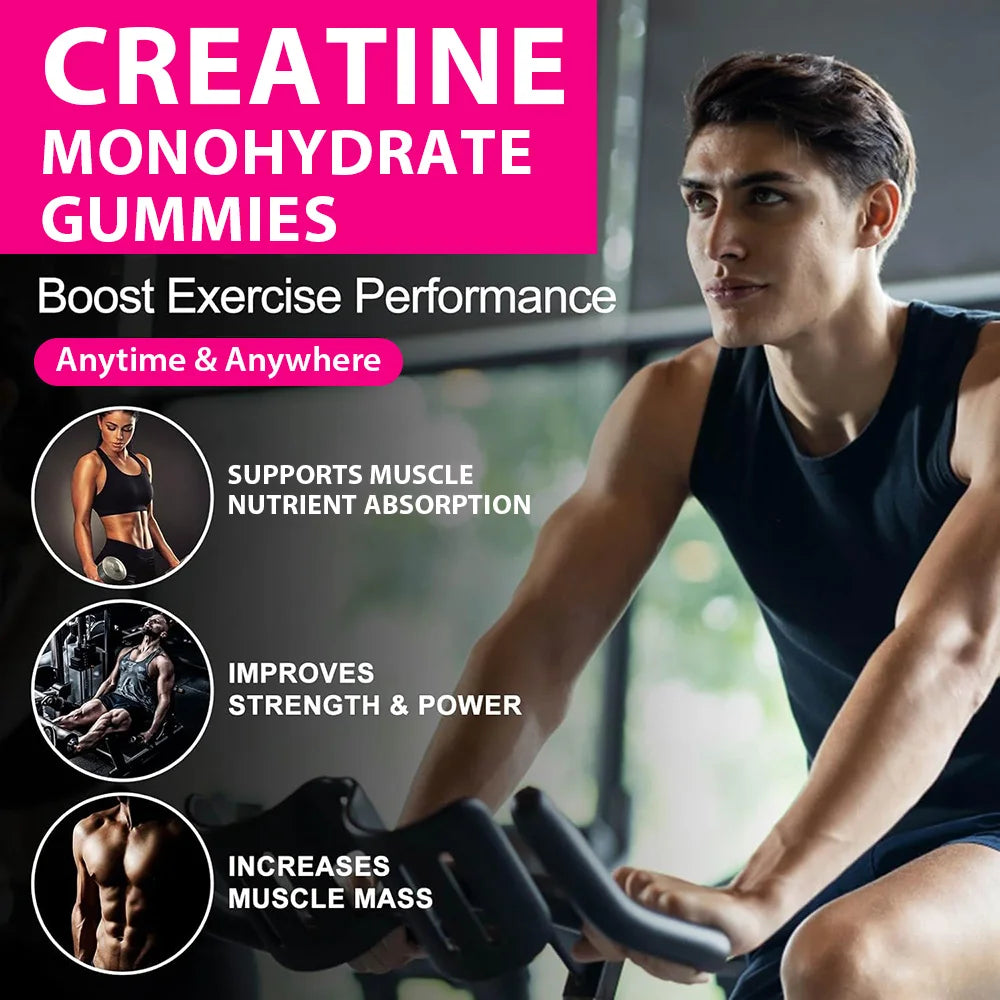 Gummies de créatine monohydrate - 8000 mg, avant/après l'entraînement, fitness, force, développement musculaire, compléments énergétiques