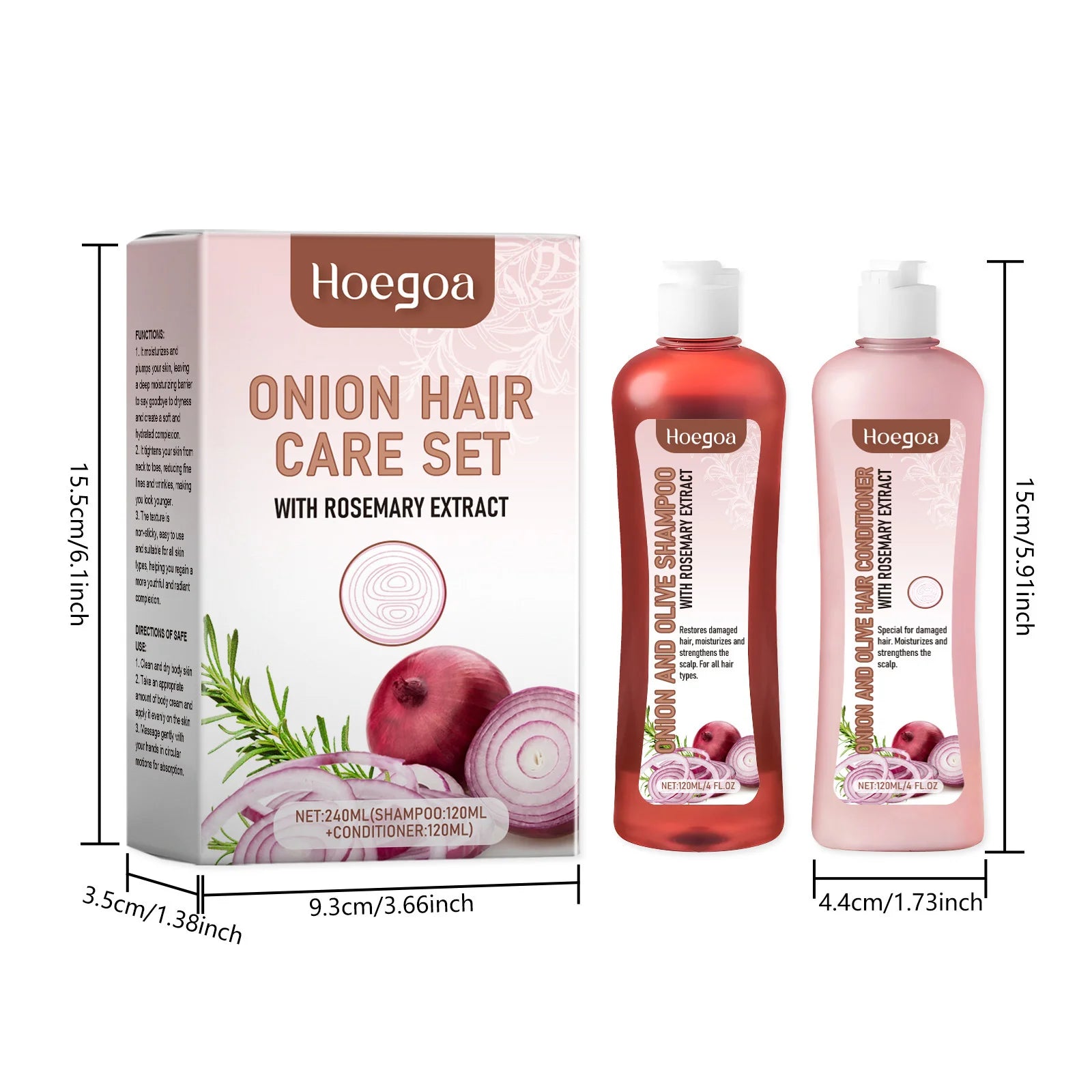 Onion rosemary hair growth shampoo 240ml bottle showing biotin and onion extracts.