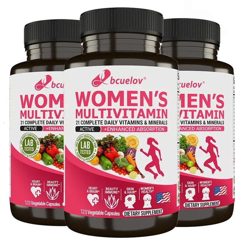 Women’s multivitamin with biotin bottle showing 120 premium servings.